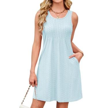 Imagem de Vestido Kikibell Vestido de verão casual solto sem mangas azul praia L