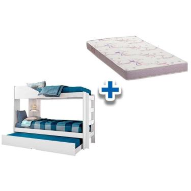 Imagem de Colchão Physical Ortobom (3Un) + Beliche Indy C/ Auxiliar Branco