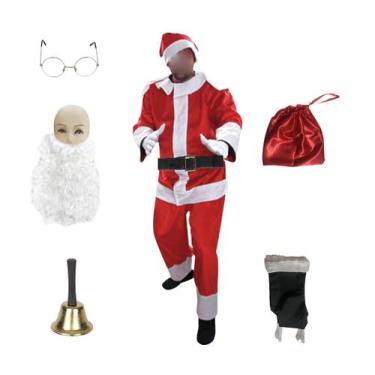 Imagem de Fantasia Natal Roupa Papai Noel Adulto Cetim Completa c/ 10 Peças - Fe