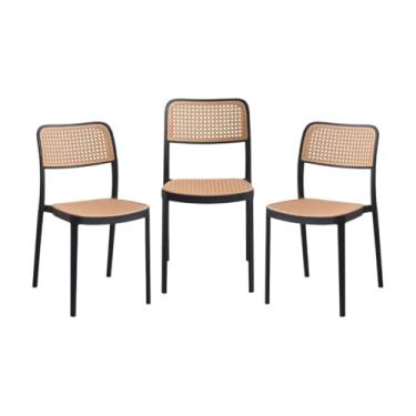 Imagem de Kit 3 Cadeiras Barcelona Positano em Polipropileno Bege/Preta – Design Moderno, Leve e Empilhável para Cozinha, Varanda e Sala de Jantar