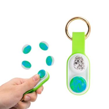 Imagem de Pop Puck Brinquedo Antistress Magnético, Chaveiro Fidget Spinner de Silicone e Plástico, Verde e Azul, 15,5cm x 2,9cm, com 2 Ímãs, para Ansiedade e TDAH