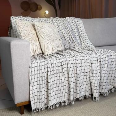 Imagem de Manta para Sofá King Gigante 300 x 180 100% Algodão Protetor e Decorativo – Conforto e Elegância para Sua Sala (King Pont. Cru e Marrom)