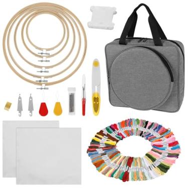 Imagem de Zuxmvot Organizador de bolsa de projeto de bordado, 100 fios coloridos, 5 tamanhos diferentes, kit de bordado portátil multifuncional para iniciantes e adultos