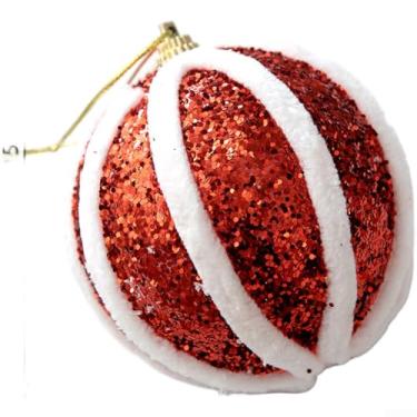 Imagem de Decorações de árvore de Natal 8 cm Ornamentos de espuma de glitter vermelho com acabamento brilhante, bolas penduradas de estilo moderno para decoração interna e externa, pacote com 6