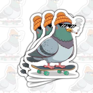 Imagem de (3 peças) Adesivo de pombo de skate engraçado com citação de animal decalque de vinil à prova d'água para skate, laptop, garrafa de água, presente de carro para amantes de pássaros, skatistas (7,6 cm)