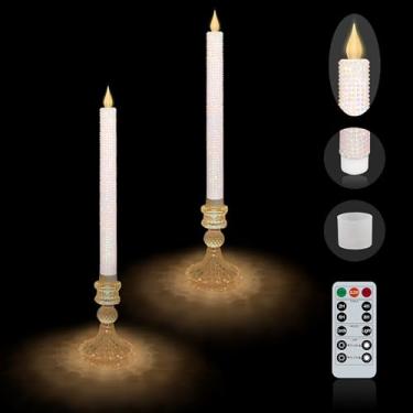 Imagem de MISSTIME Suporte iluminado para velas LED sem chama – Suporte de vela de vidro, temporizador remoto 2AA operado por bateria para decoração de Ação de Graças/Natal, centro de mesa de casamento