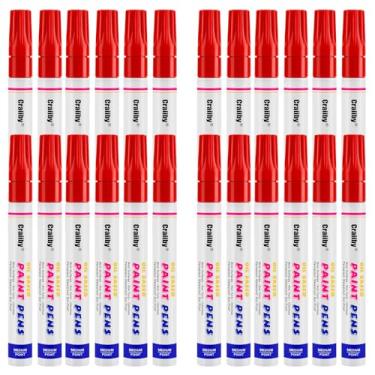 Imagem de Marcadores de tinta vermelha, pacote com 24 canetas permanentes à base de óleo, à prova d'água, secagem rápida, para pintura de pedras, madeira, tecido, plástico, tela, vidro, canecas, metal, pneu