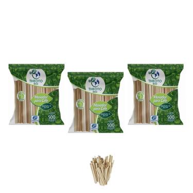 Imagem de Mexedor Theoto De Bambu Para Cafe Chá Suco Chimarrão Kit 3