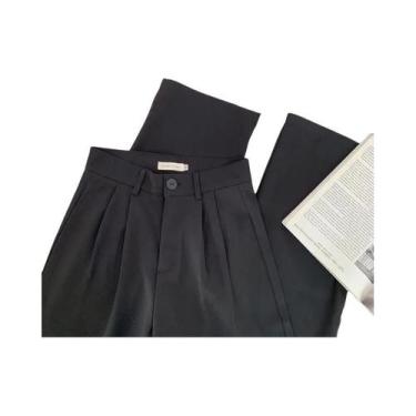 Imagem de Calças de Alfaiataria Femininas Pretas - Cintura Alta, Estilo Coreano,