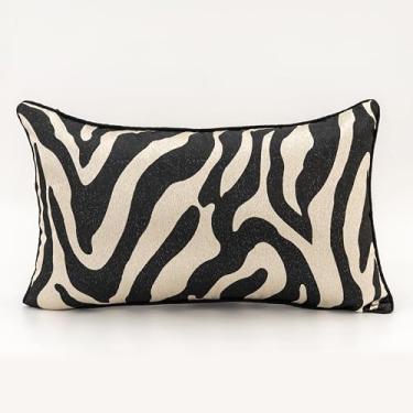 Imagem de 1 capa de almofada de poliéster, linhas geométricas multicoloridas, zebra, preto e branco, design de padrão animal luxuoso, processo jacquard de alta precisão de um lado com zíper 50,8 x 30,5 cm (sem