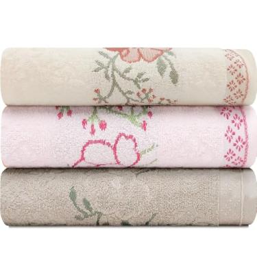 Imagem de Jogo de Toalhas de Banho Karsten 100% Algodão 3 Peças Yuna (AMARELO, BEGE E ROSA)