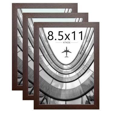 Imagem de KTKDE Conjunto de 3 porta-retratos de 21 x 28 cm, porta-retratos de nogueira, pôster e foto para pendurar na parede ou mesa com acrílico resistente a estilhaçamento, decoração de casa, melhor presente