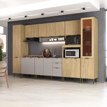 Imagem de Cozinha Completa 7 Peças 100% Mdf Ibiza Louro Freijó-cinza