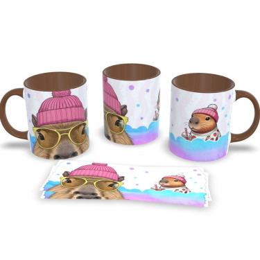 Imagem de Caneca Com Alça e Interior Marrom de Porcelana Capivara 325ml Café Chá
