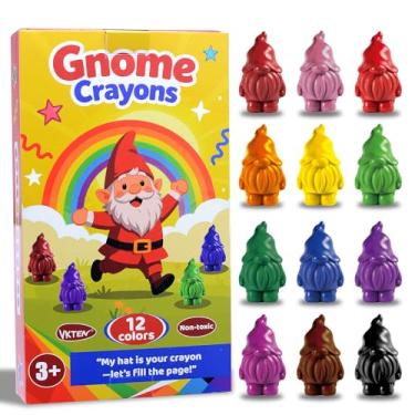 Imagem de VKTEN Gnome-Shaped Toddler Crayons, 12 Colors Non-Toxic Washable Crayons for Kids – Perfect Stocking Stuffers Christmas Gifts Easter Basket Stuffers for Babies Toddler