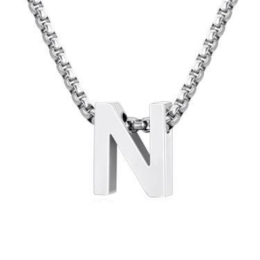 Imagem de VULETO Colar com letra A-Z com inicial A-Z, presente para meninos e homens, pingente de letra de aço inoxidável, enfeites de Natal, joias de aniversário, ideias de presentes para adolescentes e
