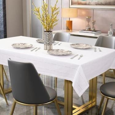 Imagem de UNIQINNOW Toalha de mesa retangular rústica de tecido resistente 100% algodão - capa de mesa de jantar lavável - ideal para jantar, casamento, Natal, uso diário, linho de mesa, 132 x 187 cm, branco