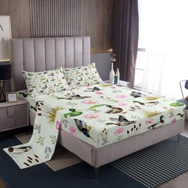 Imagem de Erosebridal Jogo de lençol Queen com pato selvagem, pato selvagem, caça, vida selvagem, rústico, natural, lençol de cima, decoração de casa de fazenda