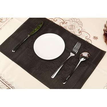 Imagem de Conjunto de 6 jogos americanos resistentes ao calor – tapetes de mesa de PVC antiderrapantes, laváveis e duráveis para jantar, marrom