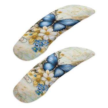 Imagem de SAJJWHHR Capas de descanso de braço para cadeira de escritório com estampa de flores de borboleta, 2 capas elásticas duráveis para cadeiras de mesa, capas de braço para cadeira de escritório, proteção