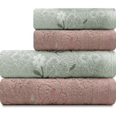 Imagem de Jogo De Toalhas 4 Peças Banho Rosto Algodão Yuna Karsten (MATCHA E ROSE)