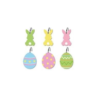 Imagem de Whaline 12 ganchos de cortina de chuveiro de Páscoa, anéis decorativos para varão de chuveiro, ovo, coelho, coelho, resina, ganchos para cortina, para sala de estar, quarto, banheiro, decoração