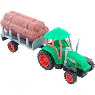 Imagem de Brinquedo Trator Caçamba Madeira Miniatura Articulável Verde Fricção