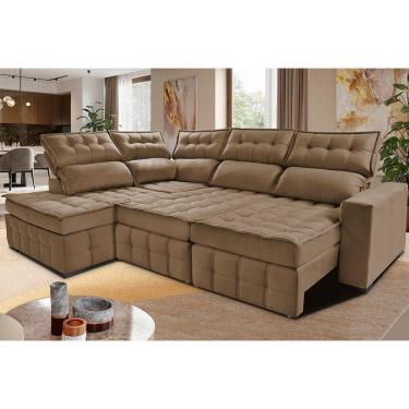 Imagem de Sofá De Canto Esquerdo 2,65x2,30m Retrátil E Reclinável Com Molas Ensacadas Cama Inbox Nobre Castor