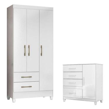 Imagem de Guarda Roupa Infantil Lima E Cômoda Vênus Com Pés Branco Flex - Moval