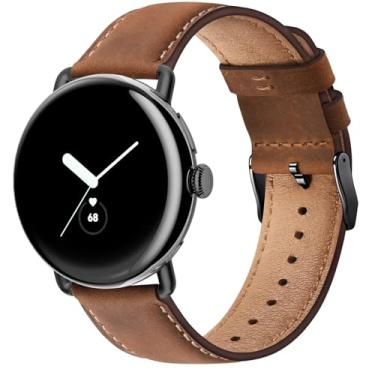 Imagem de TUV PLNT Pulseiras de couro compatível com pixel watch 4/3 de 45 mm para homens e mulheres, pulseira de substituição de couro genuíno de grão superior para Google Pixel Watch 4/3/2/1 de 41 mm (marrom