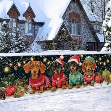 Imagem de HOMETITUTE Faixa de Natal Dachshund 3 x 90 cm Grande Cachorro com Cães em Suéteres e Chapéus de Papai Noel para Festa Parede Quintal Jardim Interior Decoração de Casa Tela de Fundo