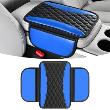 Imagem de SWQS Capas de console central de couro patchwork com bolsos laterais de armazenamento, capa de descanso de braço atualizada para organizador de assento de carro, decoração de carro elegante interior