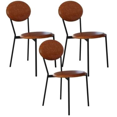 Imagem de Kit 03 Cadeiras Estofada Para Sala De Jantar Azuri Preto C01 Courino Caramelo - Lyam Decor
