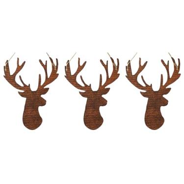 Imagem de HAPPY DEALS ~ Ornamentos de silhueta de veado de metal rústico, lata ondulada, 18 x 15 cm, conjunto de 3, tema de caça e Natal com decoração de parede de cabide de juta