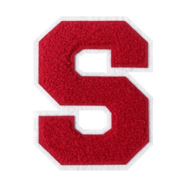 Imagem de 1 peça de patch vermelho de 11,4 cm de ferro em chenille com borda branca – adesivos do alfabeto para roupas, jaquetas, mochilas, chapéus para decoração personalizada, nome personalizado e artesanato