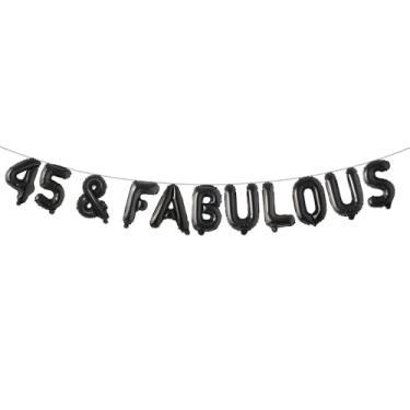 Imagem de 45 & Fabulous Banner de balão multicolorido com glitter, decorações de festa de aniversário de 45 anos/casamentos, cenários de sinalização (45 e preto fabuloso)