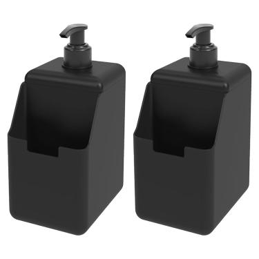 Imagem de Kit 2 Unidades Dispenser para Detergente e Esponja 500ml - Preto Coza Single Multifuncional Cozinha / Saboneteira