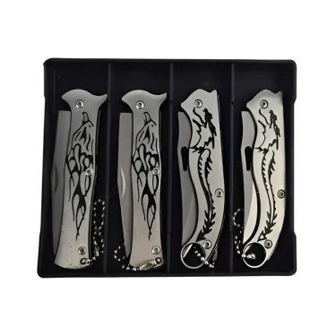 Imagem de Conjunto 4 Canivetes Manuais Pesca Camping Aço Inox