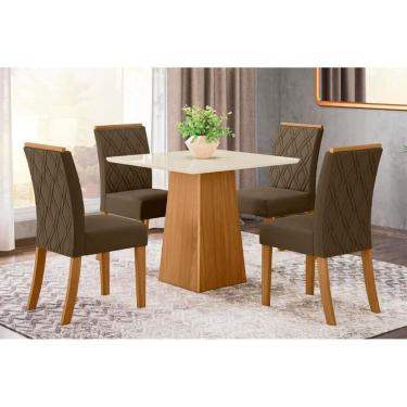 Imagem de Conjunto Mesa De Cozinha Dora Tampo Madeirado 90x90cm E 4 Cadeiras Vita Nature Suede Light Bege Henn