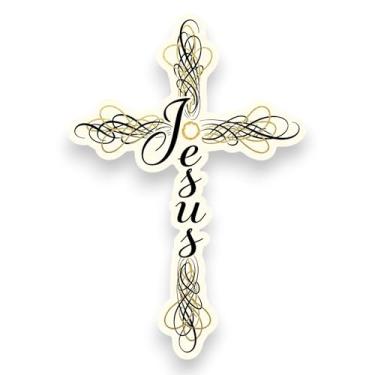 Imagem de Duhilux Adesivo Jesus Cross, adesivos cristãos para laptop, adesivos cristãos à prova d'água de 12,7 cm para laptop, iPad, garrafas de água, janela de carro