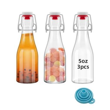 Imagem de eispap 3 garrafas de cerveja transparentes de 150 ml, garrafas de vidro redondas com tampas fáceis à prova de vazamento, garrafa de kombucha de vinagre de 150 ml para presentes de Natal com tema de