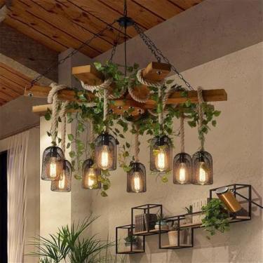 Imagem de Lustre Americano Pastoral LED Industrial Retrô Criativo Música Restaurante Bar Cafeteria Loja de Chá Loja de Roupas Decoração Plantas Verdes Luminária Pendente (AA 8 Lâmpadas)