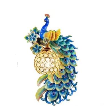 Imagem de Luminária de parede LED American Creative Art Peacock para sala de estar, quarto, escritório, casa de campo, hotel, quarto infantil, corredor (DB Direita)