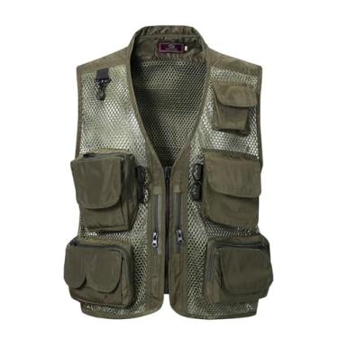 Imagem de Colete De Pesca Verão, Colete De Malha Respirável Para Homem Com Vários Bolsos E Fecho Para Pesca Sem Mangas, Bolso Trabalho E Safari Verão(Military green,3XL)