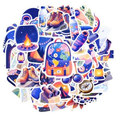 Imagem de 100 peças de adesivos de acampamento aventura caminhada ao ar livre navegação professor recompensa adesivos binóculos brinquedo pacote de adesivos para guitarra, laptop, capacete, skate, notebook
