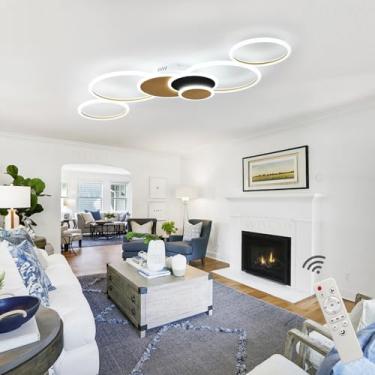 Imagem de Luminária de teto LED econômica e regulável de 3000 a 6000K com controle remoto, 7 anéis de LED, para sala de estar, quarto, escritório, cozinha, sala de estudos, 120cm de comprimento, 100W