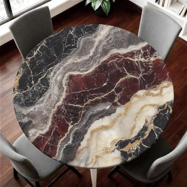 Imagem de COTAIL Toalha de mesa redonda com capa de mesa elástica à prova d'água para mesa redonda de até 155 a 165 cm, capa circular à prova de óleo para cozinha, jantar, acampamento, piquenique, festa