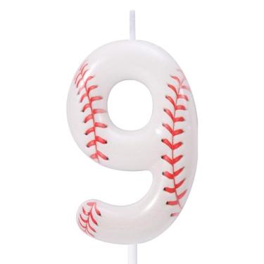 Imagem de Vela Aniversário com Tema Beisebol, Decorações Festas Temáticas de Beisebol Vela com Número de Aniversário Topo Bolo para Festa Suprimentos (Número 9)