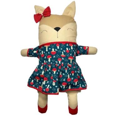 Imagem de Naninha para Bebê e Crianças HEEMM HIRA IMI Tecido Macio 100% Algodão Hipoalergênica Colecionável Artesanal Lavável e com Enchimento Removível 40x25cm Modelo CERVO VESTIDO