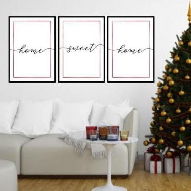 Imagem de Kit 3 Quadros Decorativos Home Sweet Home Rosê - Quadros On-Line